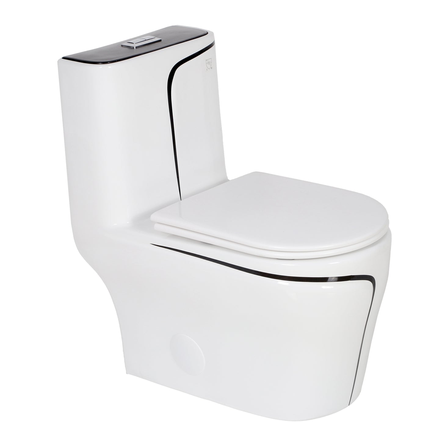 Luxury One-Piece Toilet - Glossy White with Black Accents