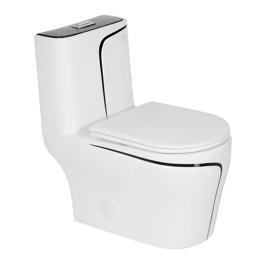 Luxury One-Piece Toilet - Glossy White with Black Accents