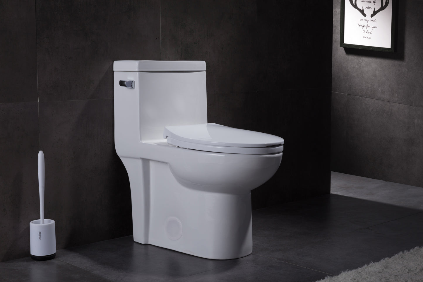 White One-Piece Elongated Toilet with Side Dual Flush with ADA Standard Height