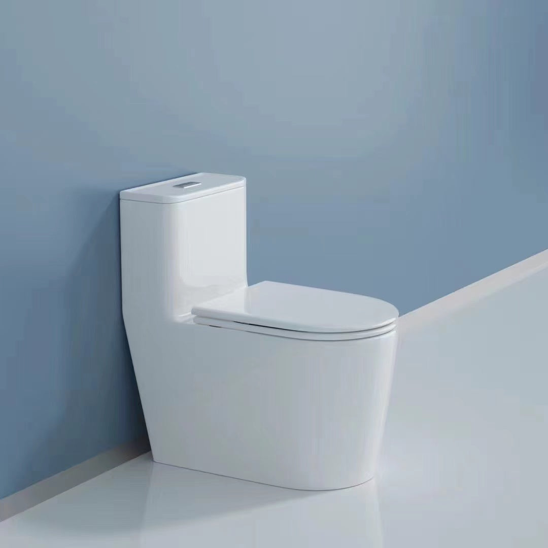 Compact One-Piece Siphonic Toilet with Elongated Bowl - Glossy White