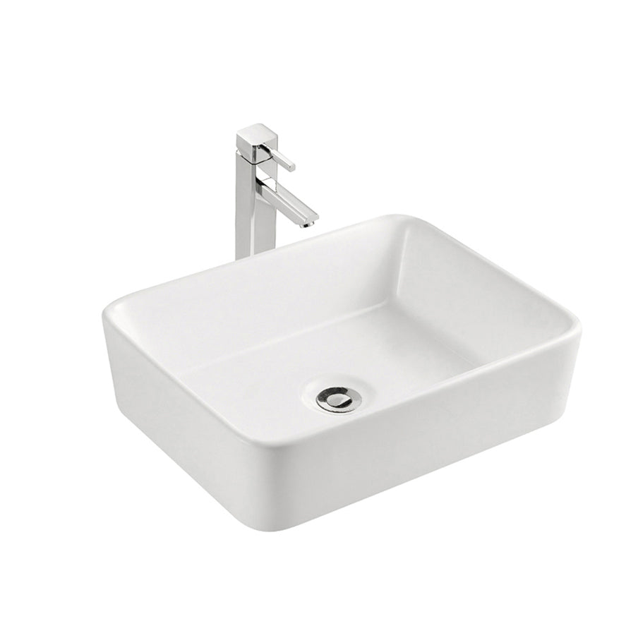 Rectangular Glossy White Porcelain Vessel Sink – 19" x 15"