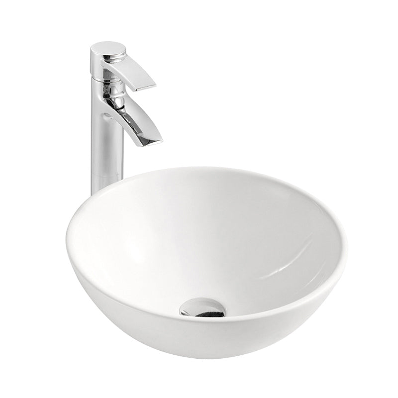 Round Glossy White Porcelain Vessel Sink – 13"