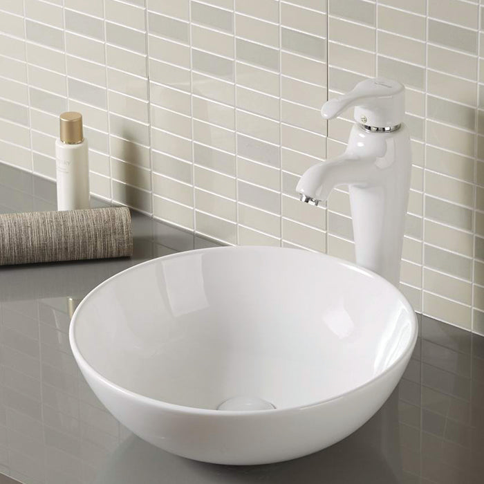 Round Glossy White Porcelain Vessel Sink – 13"