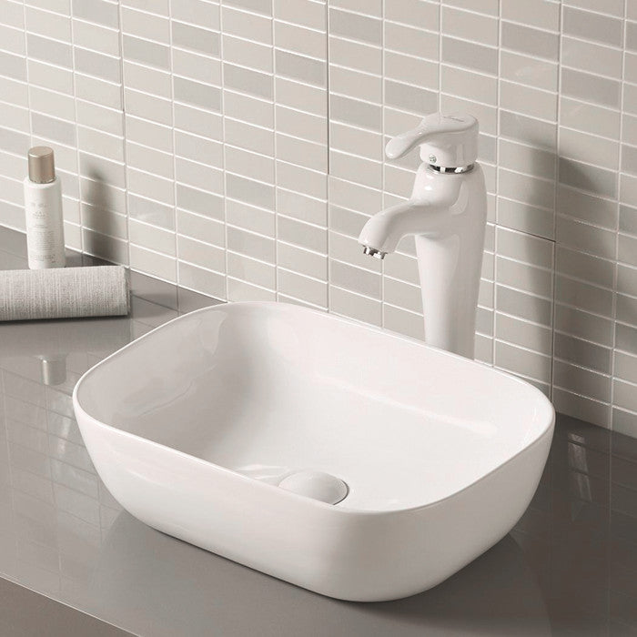 Rectangular White Glossy Ceramic Vessel Sink – 18' x 12'