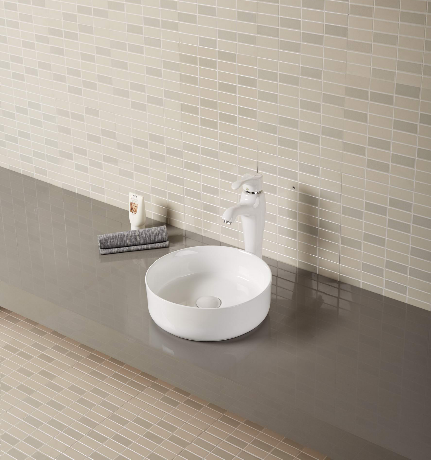 Short Cylinder Glossy White Porcelain Vessel Sink – 14.37"