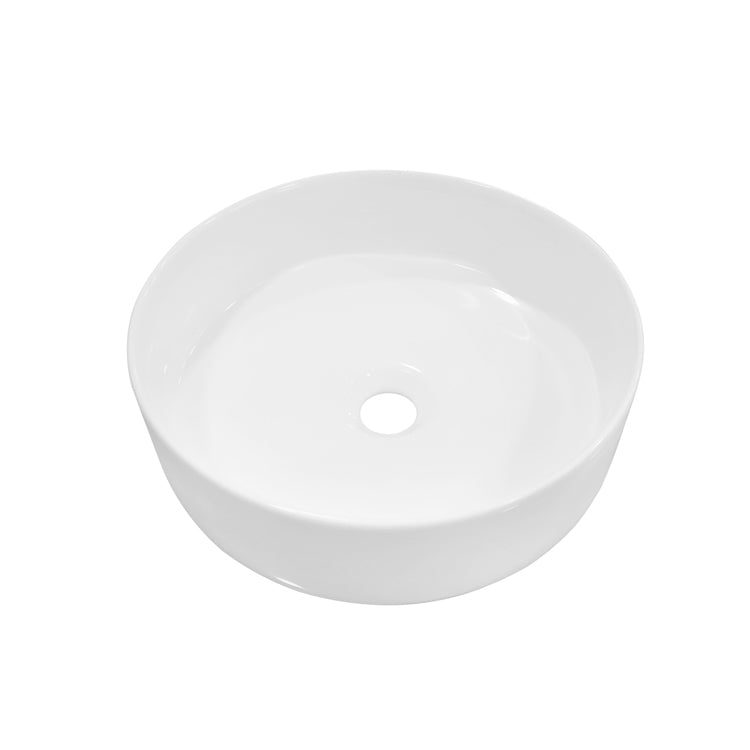 Short Cylinder Glossy White Porcelain Vessel Sink – 14.37"