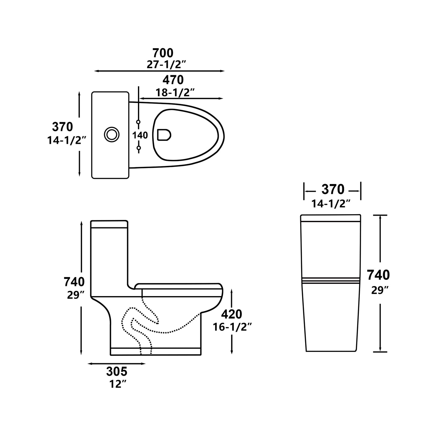 Modern One-Piece Toilet – Elongated Bowl, Dual Flush, ADA Compliant