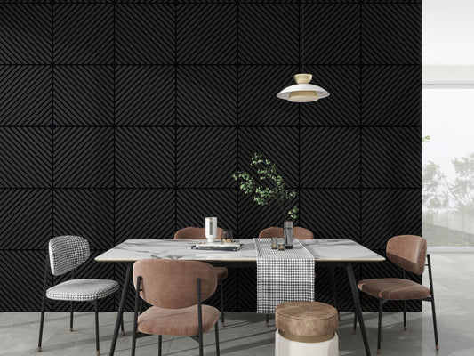 MDF Diagonal Acoustic Wall Panel - Dim Gray Wood (600 X 600 X 21mm) - Set of 4 Panels / Panneaux