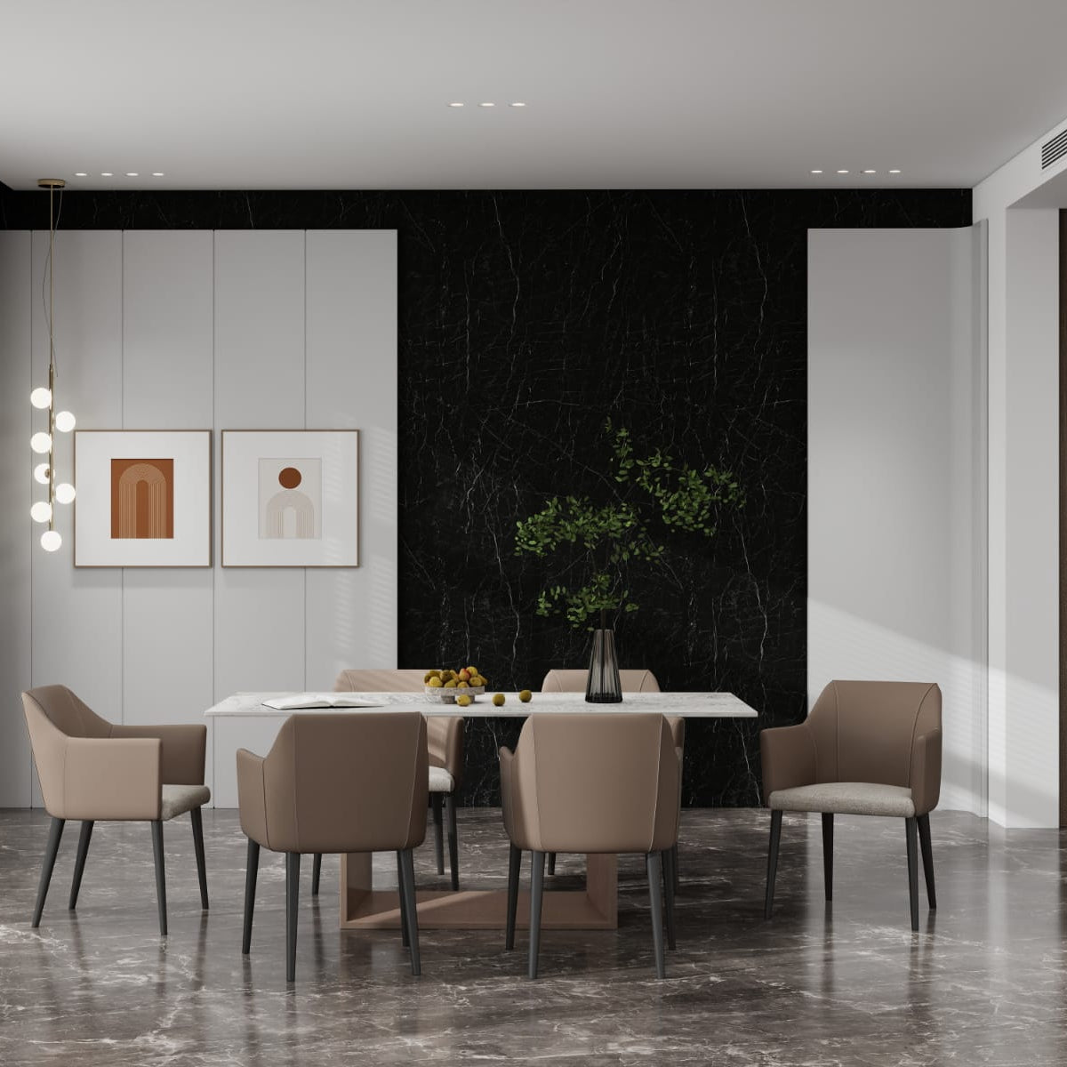 High-Gloss Black Marble-Effect SPC Panel (102.36" x 47.24" / 2600 x 1200 mm)