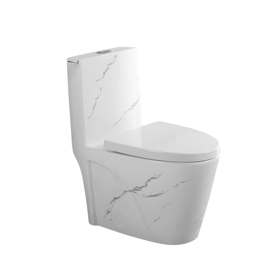 Luxury One-Piece Toilet - White Marble Finish