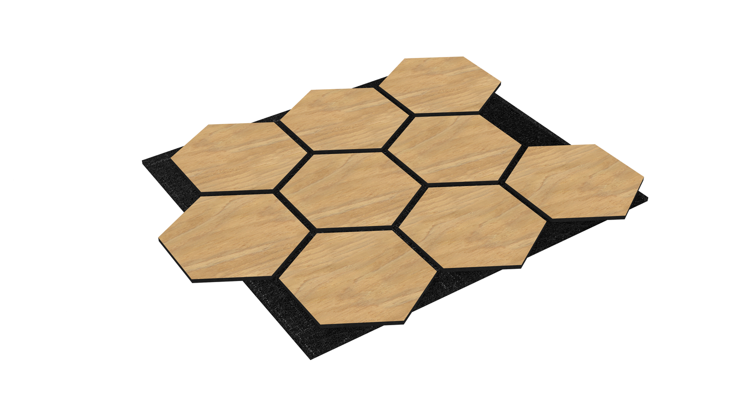 MDF Hexagonal Acoustic Wall Panel - Natural Light Wood (759 x 621 x 18 mm) - Set of 4 Panels / Panneaux