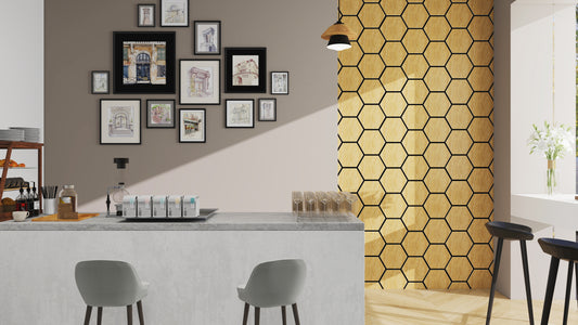 MDF Hexagonal Acoustic Wall Panel - Natural Light Wood (759 x 621 x 18 mm) - Set of 4 Panels / Panneaux