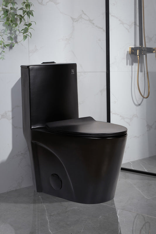One-Piece Toilet with Siphonic Flush - Mat Black