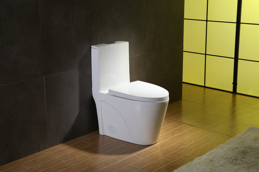 Modern Elongated One-Piece Toilet - Glossy White