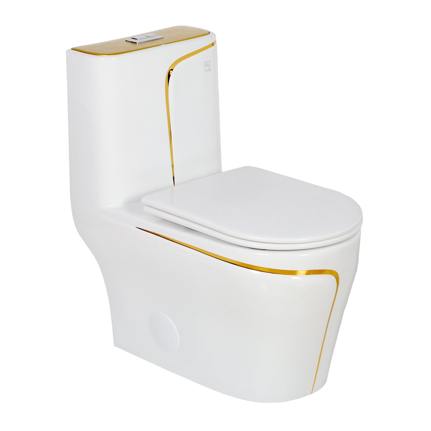 Luxury One-Piece Toilet - Glossy White with Gold Accents