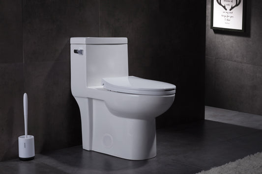 White One-Piece Elongated Toilet with Side Dual Flush with ADA Standard Height