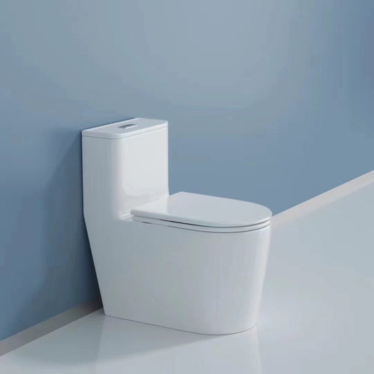 Compact One-Piece Siphonic Toilet with Elongated Bowl - Glossy White