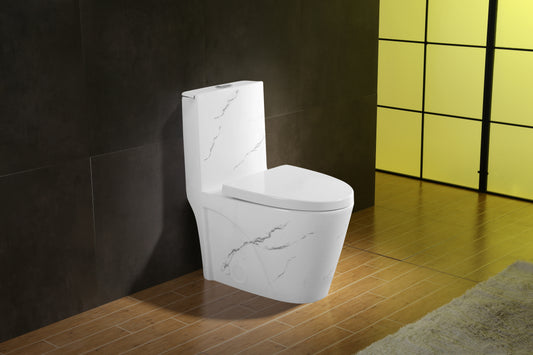 Luxury One-Piece Toilet - White Marble Finish