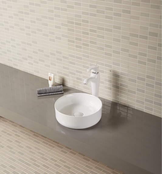 Short Cylinder Glossy White Porcelain Vessel Sink – 14.37"