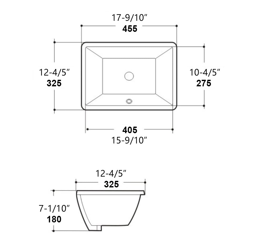 Compact Rectangular Undermount Basin – Glossy White (17.9" x 12.8" x 7.1")