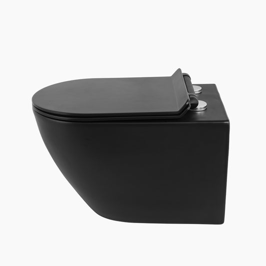 Modern Oval Wall-Hung Toilet - Matte Black