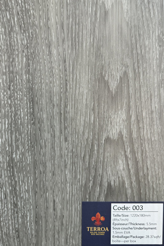 SPC Vinyl Plank Flooring - Grey Prestige 5.5mm (7"x48")- 28.37 sqft/pi2