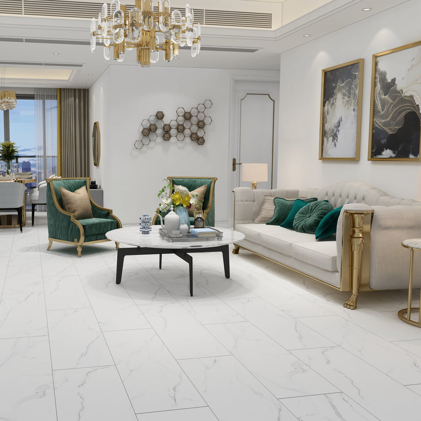 SPC Tile Flooring Carrera White 6.5mm (12" x 24") 19.38 sqft