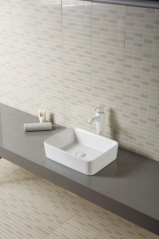 Rectangular Glossy White Porcelain Vessel Sink – 19" x 15"