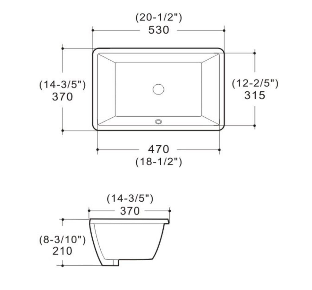 Rectangular Undermount Ceramic Basin – Glossy White (20.5" x 14.6" x 8.3")